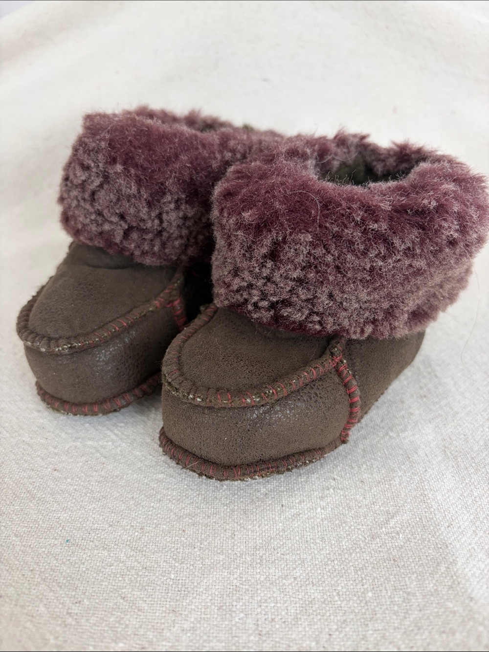 Handmade Sheepskin Baby Booties, Genuine Leather, Natural